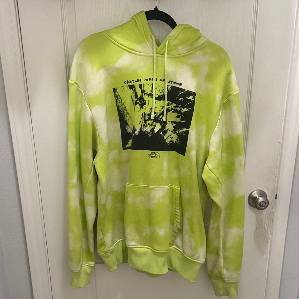 The North Face Tie Dye Hoodie Neon Green Graphic Pullover Men’s Large